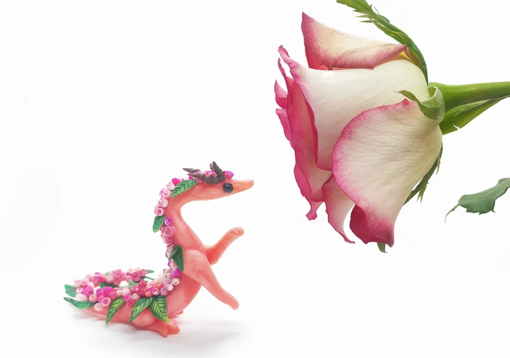 Miniature polymer clay dragon floral