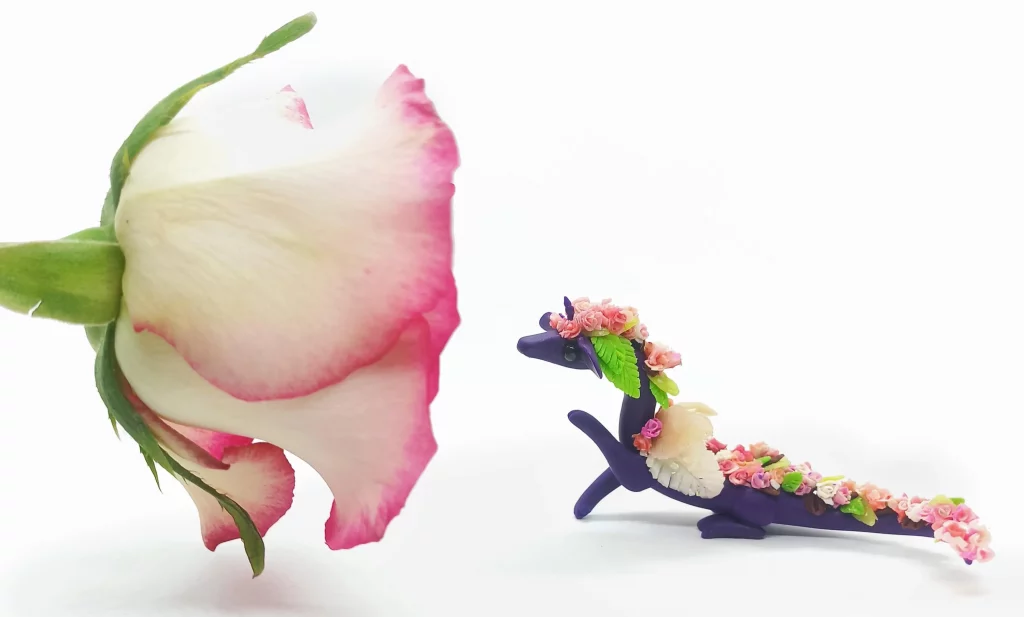 miniature polymer clay flower sculpture dragon